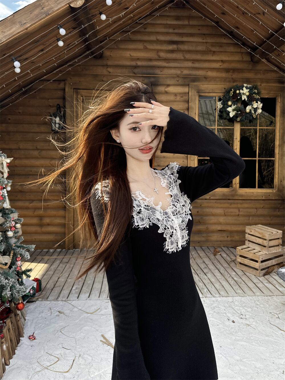 【dress】レースカラーニットワンピース　M27983