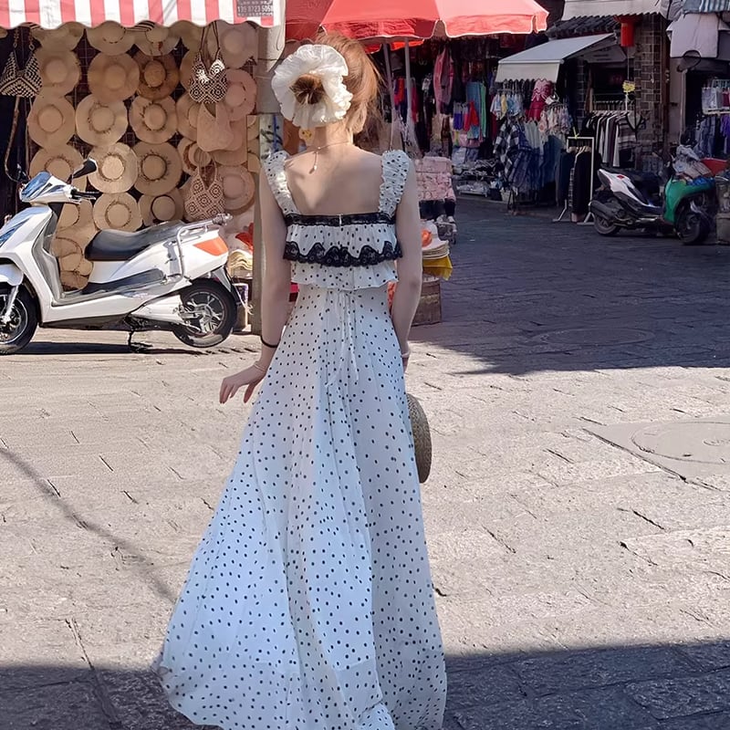【dress】レースフリルロングキャミワンピース Q8465