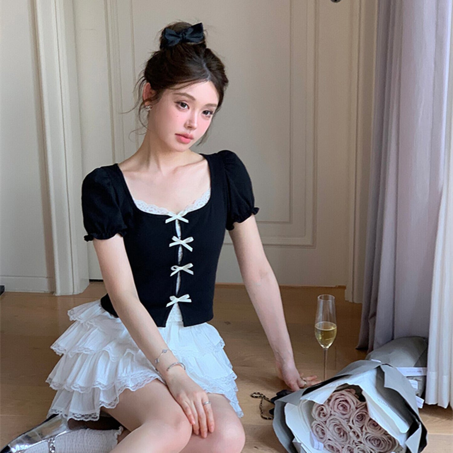 【tops】リボンレースドッキングトップス　N3012