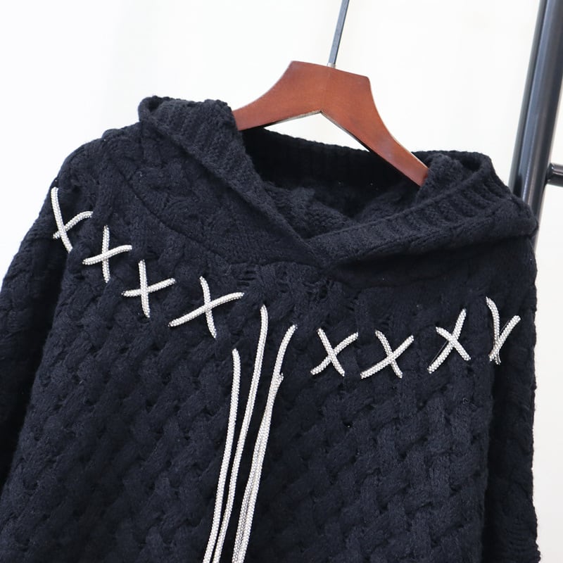 【tops】フード付きニットセーター　M28599