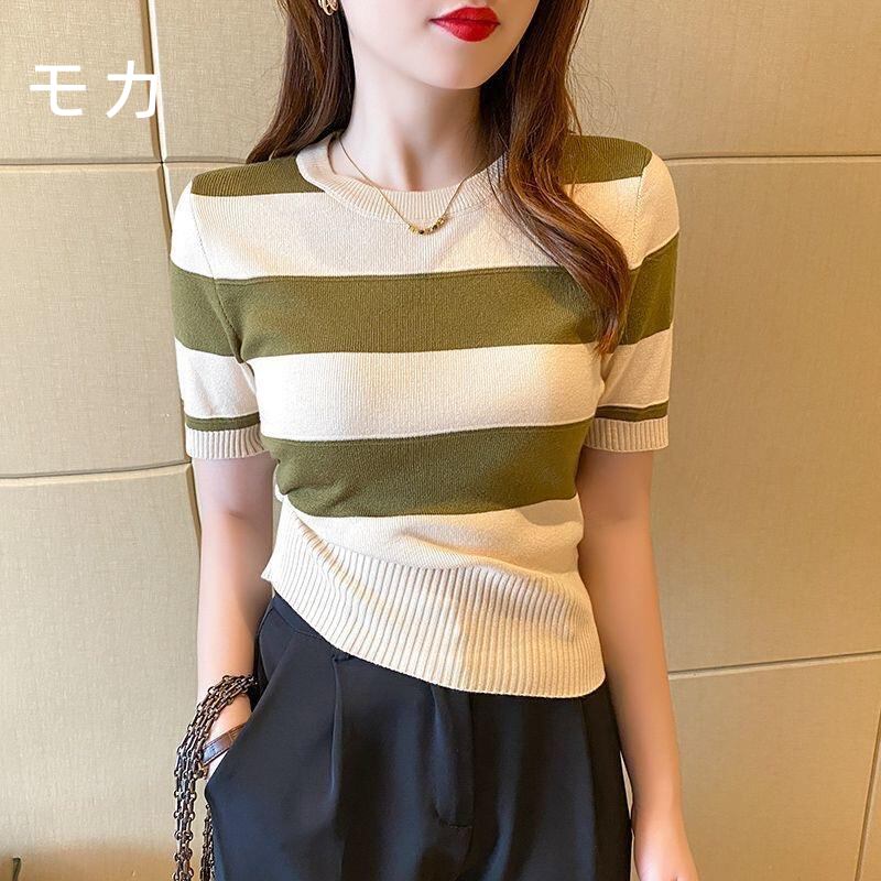 【tops】ストライプ柄ニットTシャツG20214
