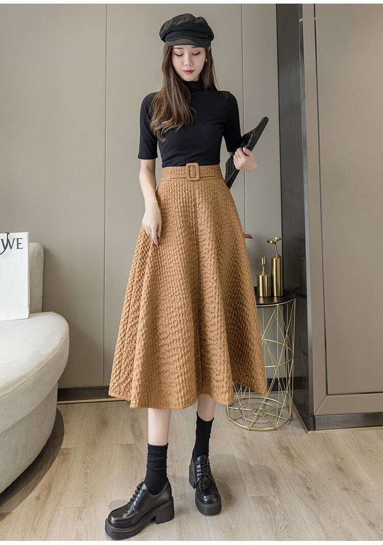 【bottoms】上品な質感!気質満点レトロINS風Aラインハイウエスト着痩せスカート G2935