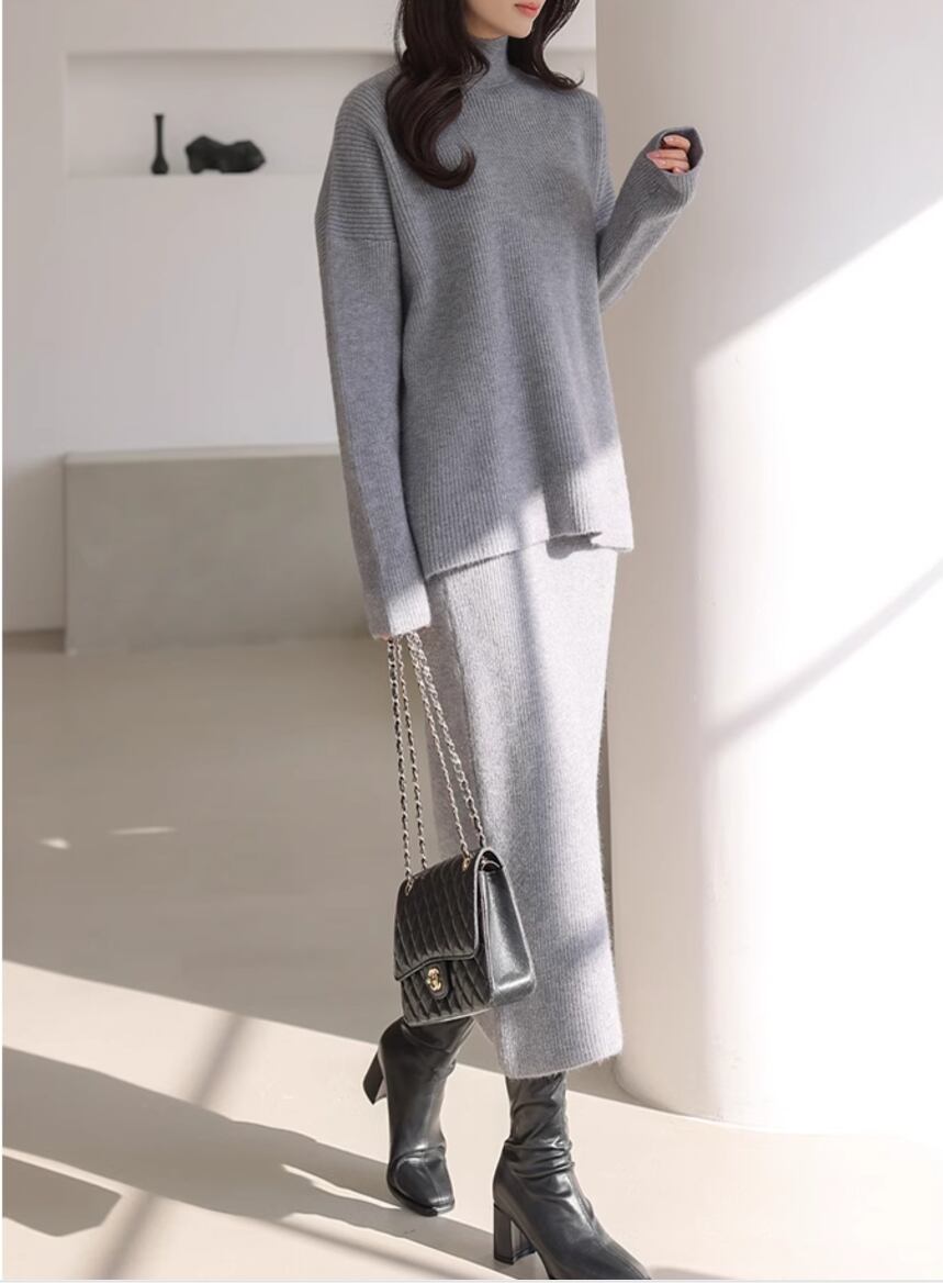 【set】ハイネックニットトップス×スカートセット　N2933