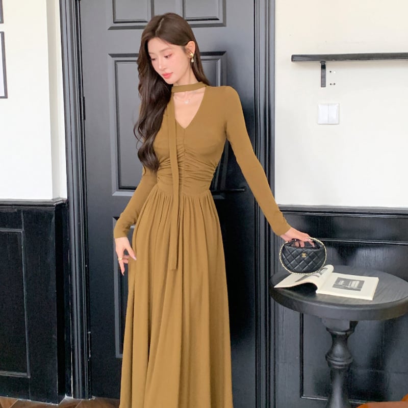 【dress】スカーフ付きAラインワンピース Q6911