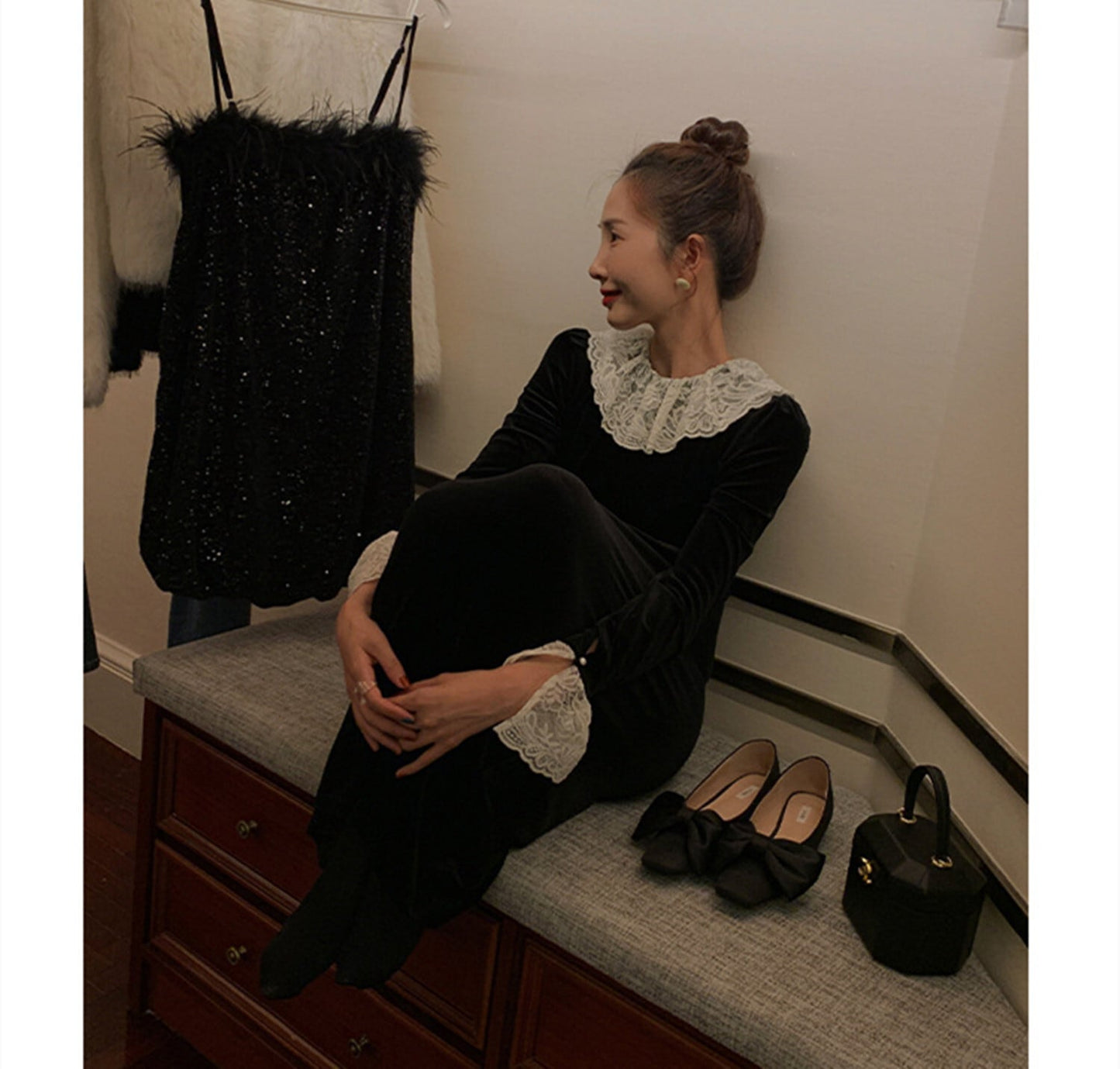 【dress】バックオープンレースカラーデートワンピース　N2938