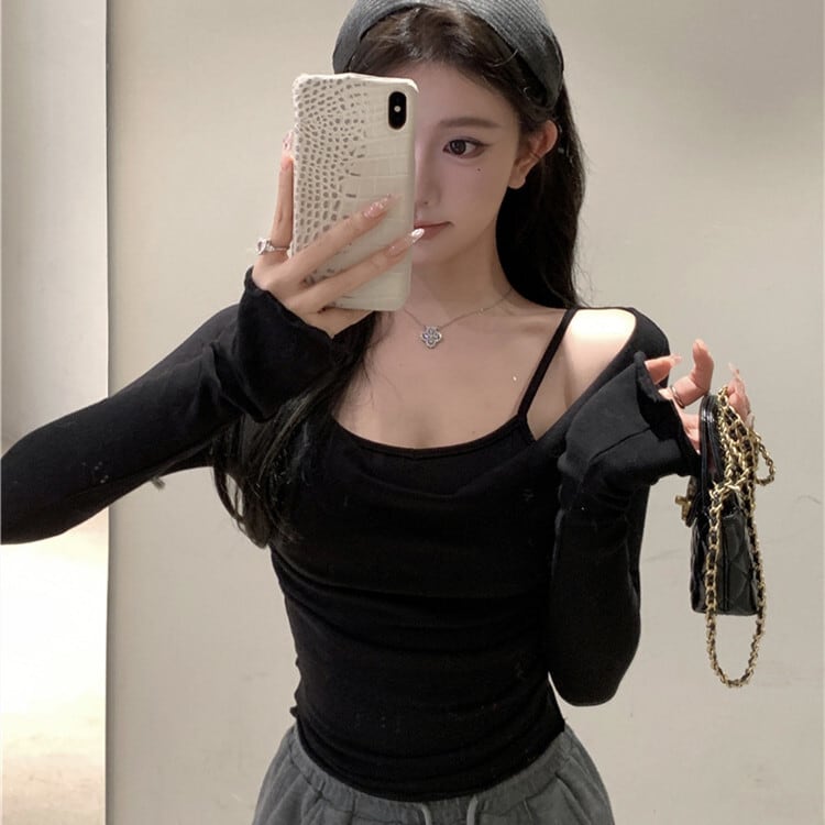 【tops】切り替え長袖Tシャツ　M28178