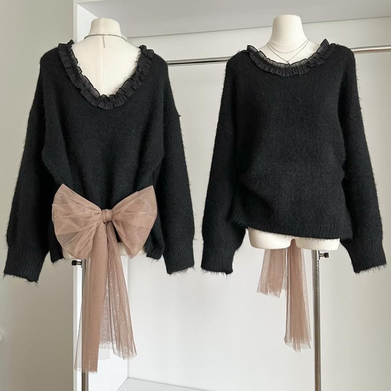 【tops】バックリボンニットトップス Q7372