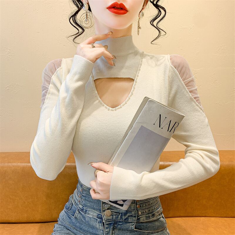 【tops】シースルーショルダーニットトップス　M28082