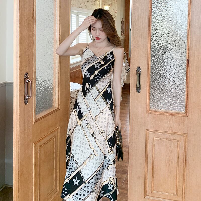 【dress】気質満点夏花柄Vネックキャミワンピース G8143