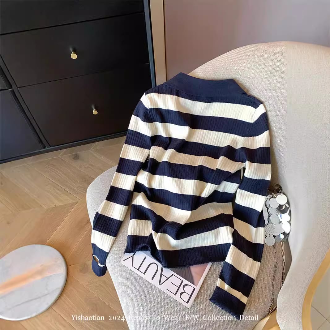 【tops】ボーダー柄ニットトップス　M28919