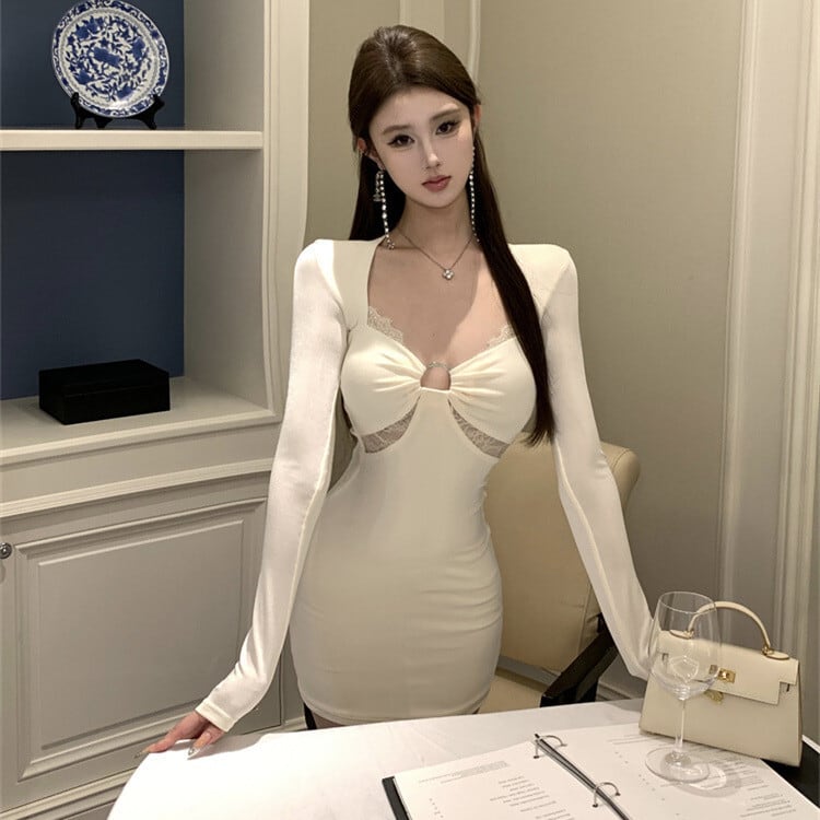 【dress】レース切り替えワンピース　M28522