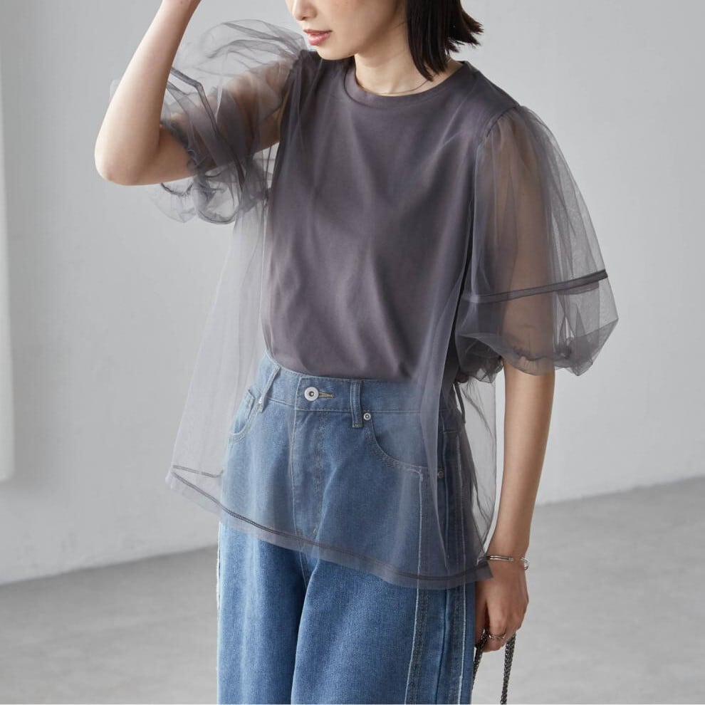 【tops】チュールコンビTシャツ　M30196