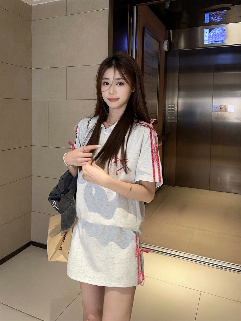 【set】リボンTシャツ+スカート２点セットG21576