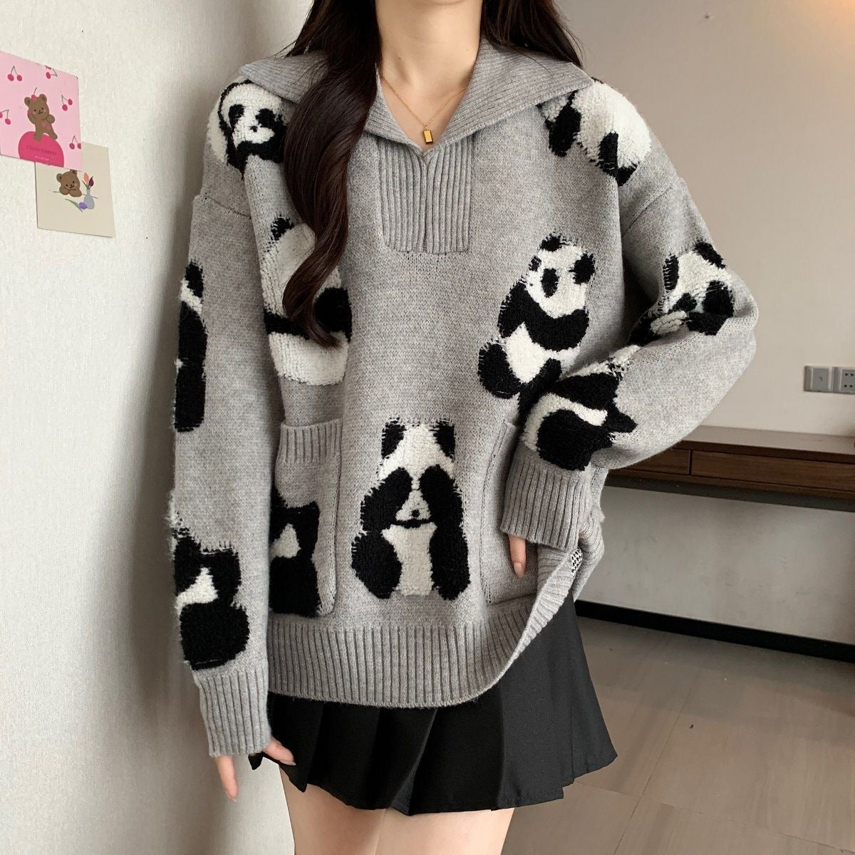 【tops】長袖動物柄ニットセーターF8315