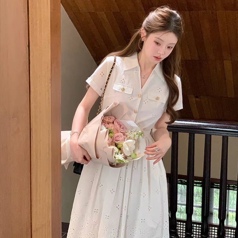【dress】アイレットレースロングベストワンピース Q8457