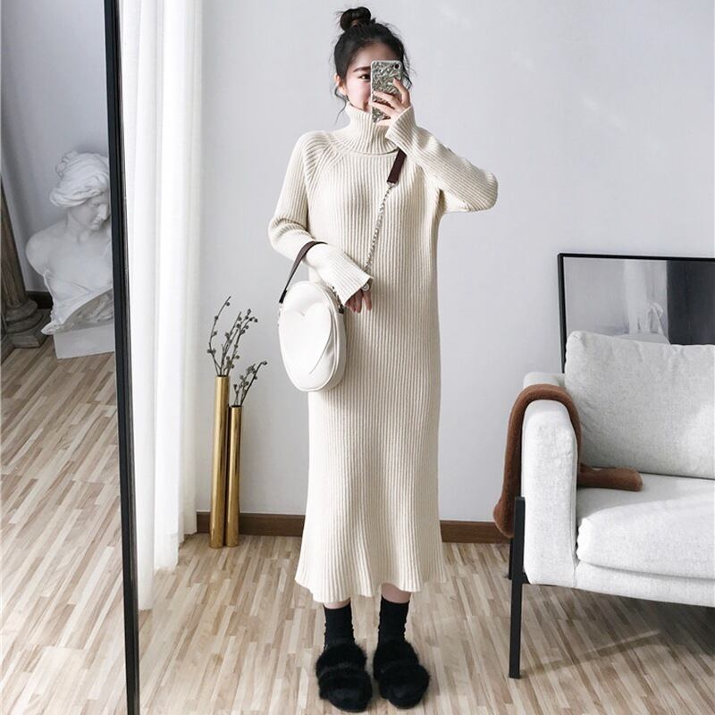 【dress】秋冬気質満点レトロフランス風着痩せハイネックニットワンピース G2598