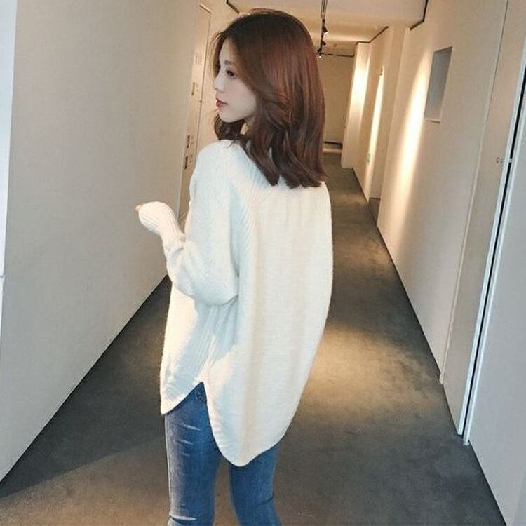 【tops】オシャレ度満点〜秋新作ラウンドネック長袖不規則無地ゆったり着回しニットセーターF0841