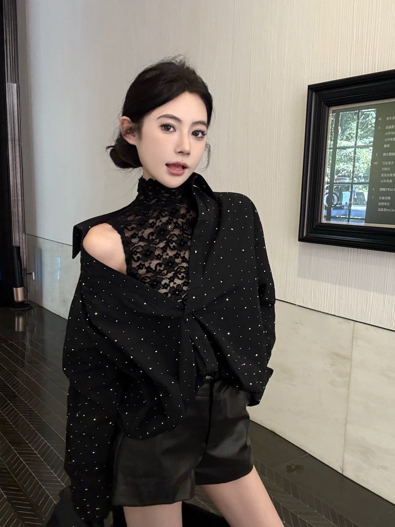 【tops】レース切り替えシャツトップス　M28779