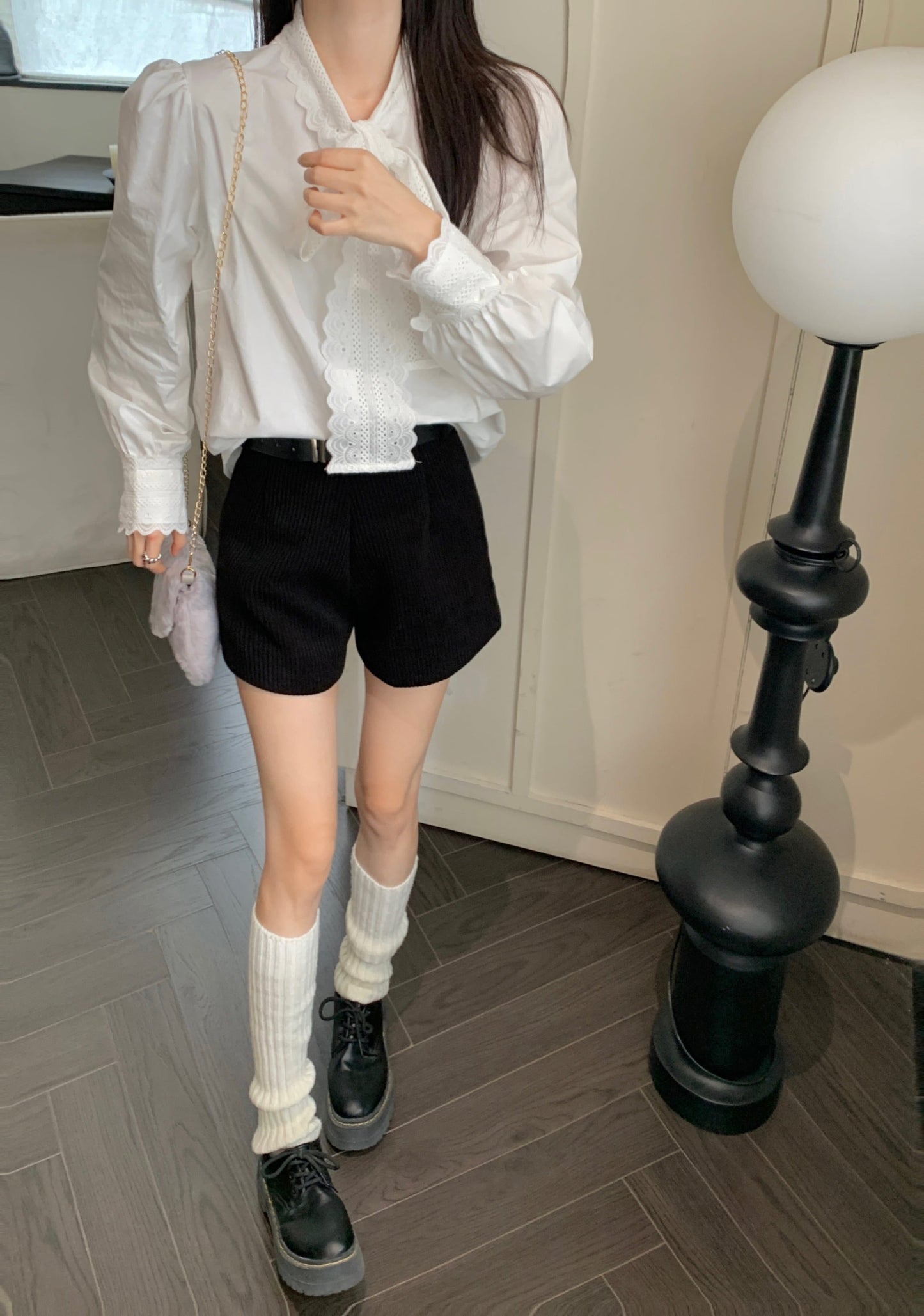 【tops】レース切り替えシャツブラウス　M29816