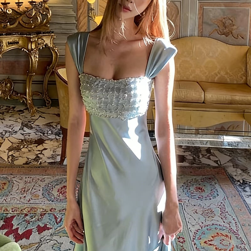 【dress】ラインストーン付きロングキャミワンピース Q8391