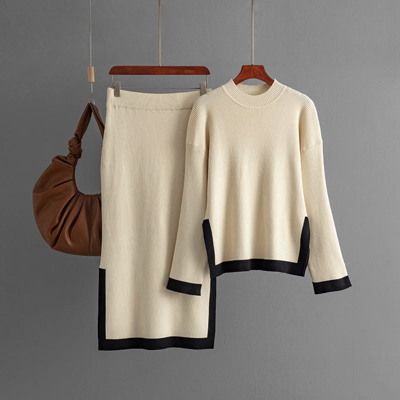 【set】配色ニットセーター×スカートセット　M28447