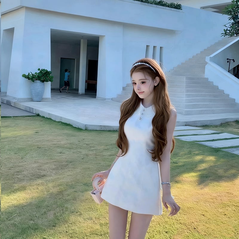 【dress】バックリボンレースドッキングミニワンピース Q8390
