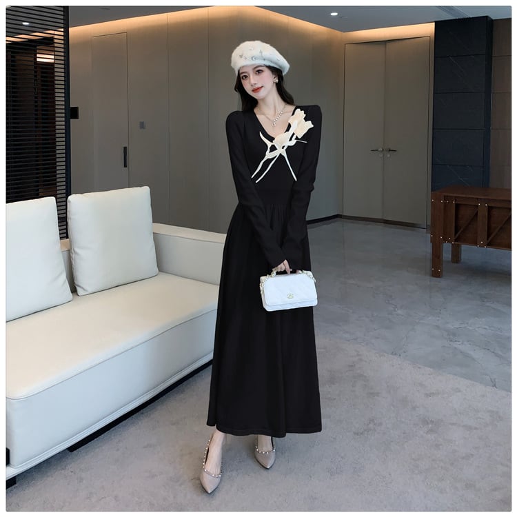 【dress】立体フラワーニットワンピース　M27827