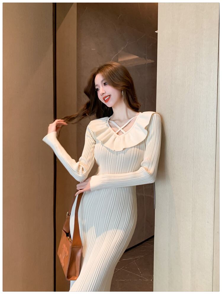 【dress】フリルニットワンピース　M28585