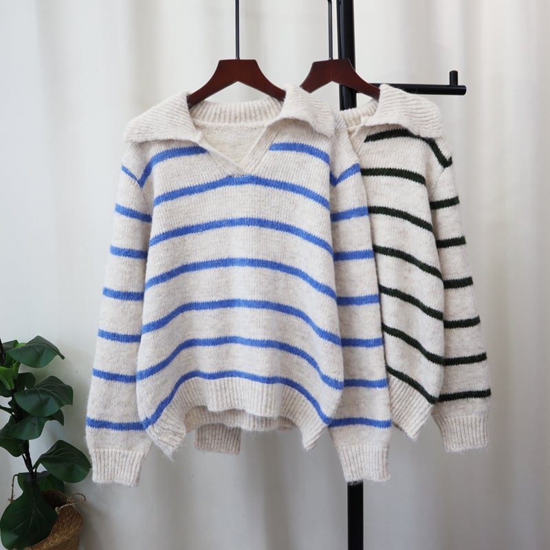 【tops】ボーダー柄ニットセーター　M27522