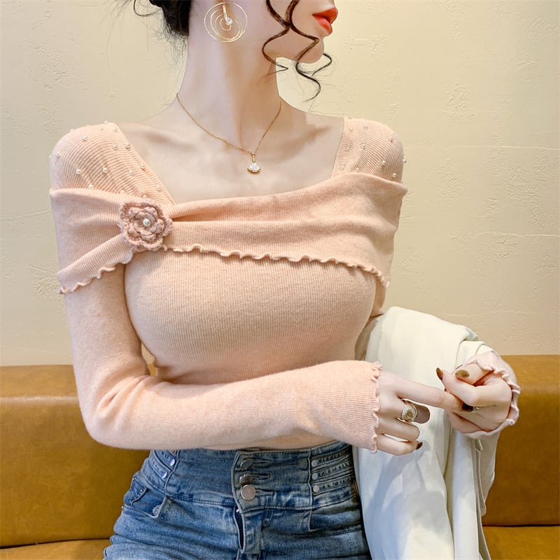 【tops】パール立体フラワーニットトップス　M28666