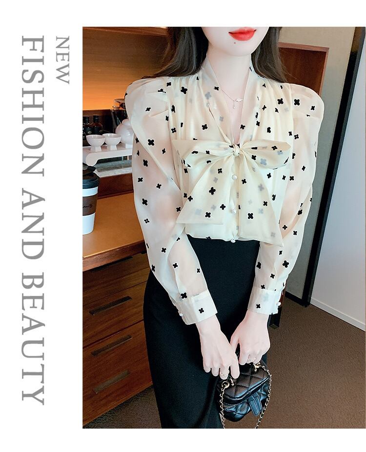 【tops】リボン付きブラウス　M29372