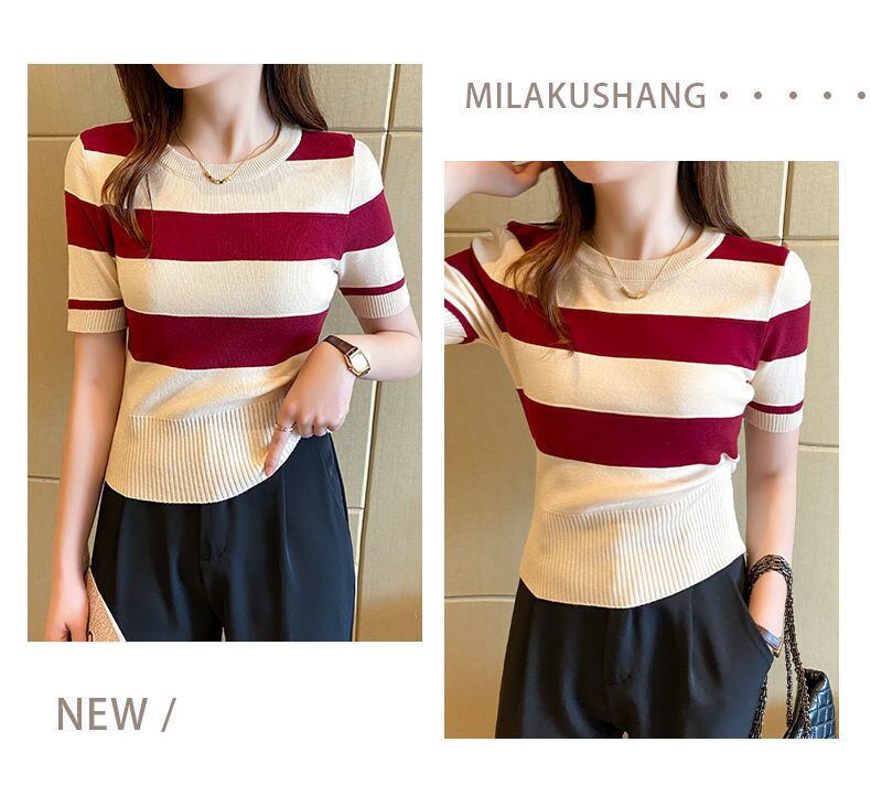 【tops】ストライプ柄ニットTシャツG20214