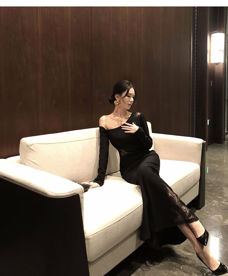 【dress】オフショルダーレース切り替えワンピース　M28707