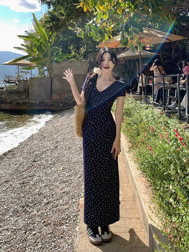 【dress】Vネック花柄ワンピース G21570