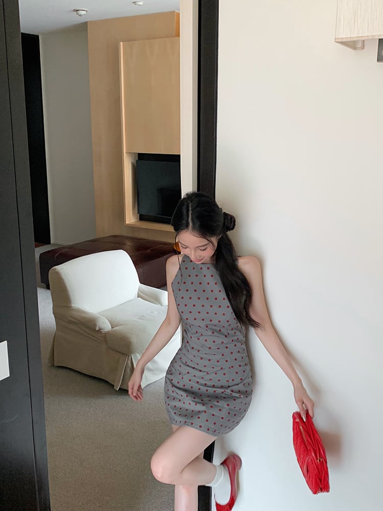 【dress】ノースリーブドット柄ワンピース　M30052