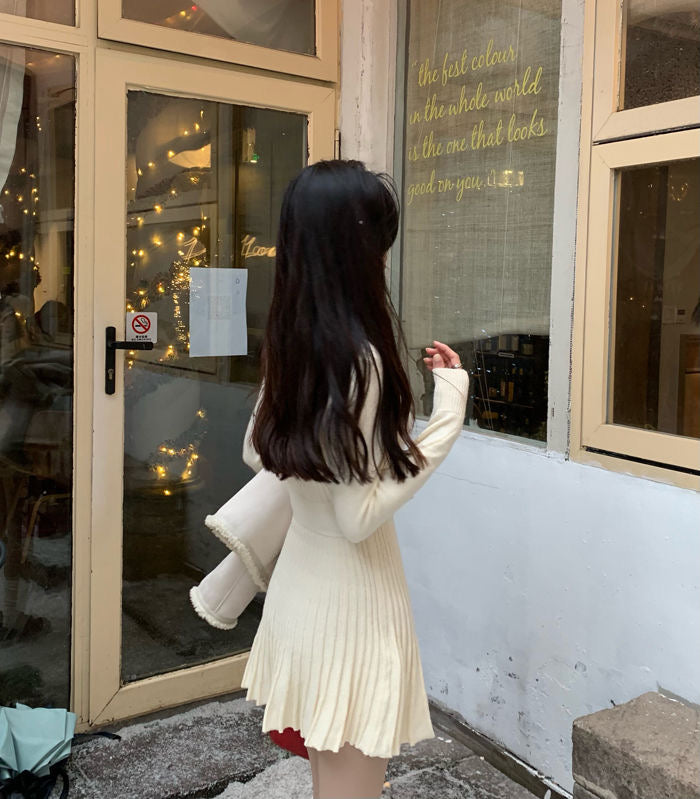 【dress】長袖AラインニットワンピースF8057