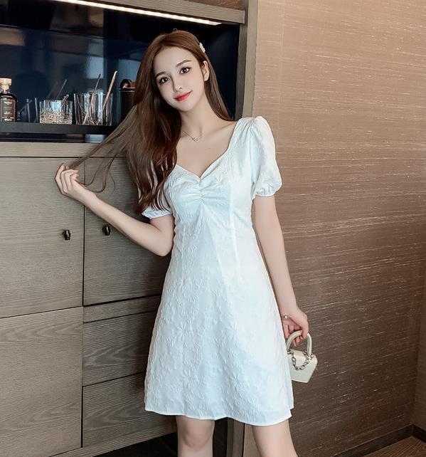 【dress】スクェアネックリボン付きワンピースF7449