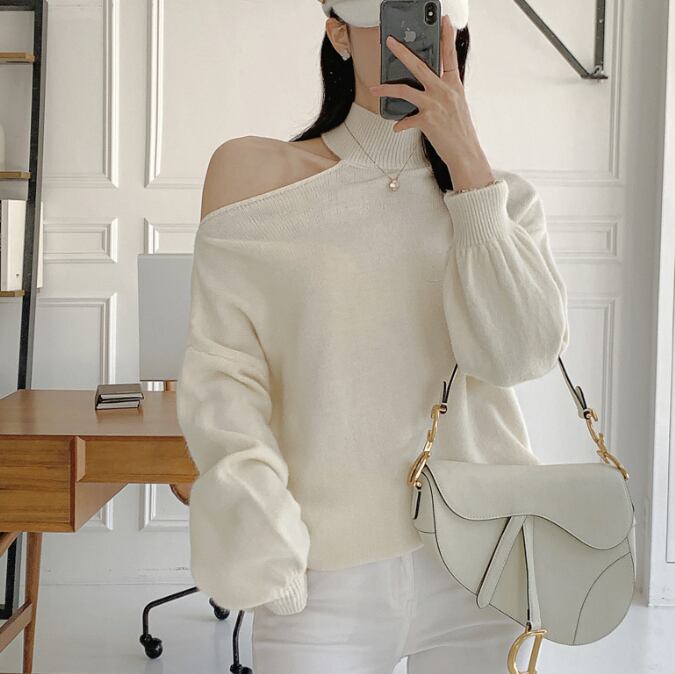 【tops】オフショルダーニットセーター　M18418