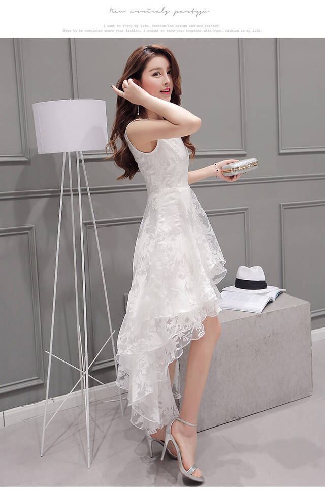 【dress】一目惚れ！ラウンドネックノースリーブ無地メッシュ不規則韓国ファッションワンピースF2299