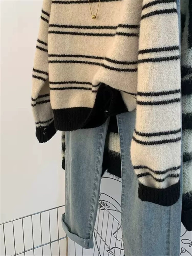 【tops】ボーダー柄ニットセーター　M29272