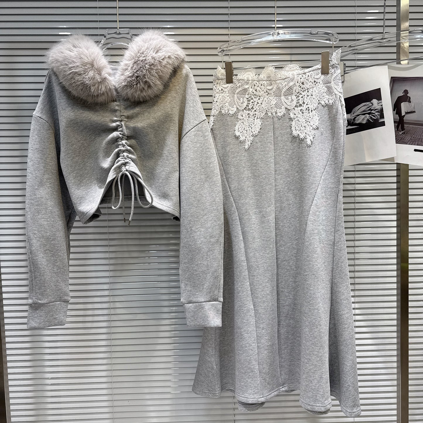 【set】2WAYフードファーパーカー×マーメイドスカートセット N3480