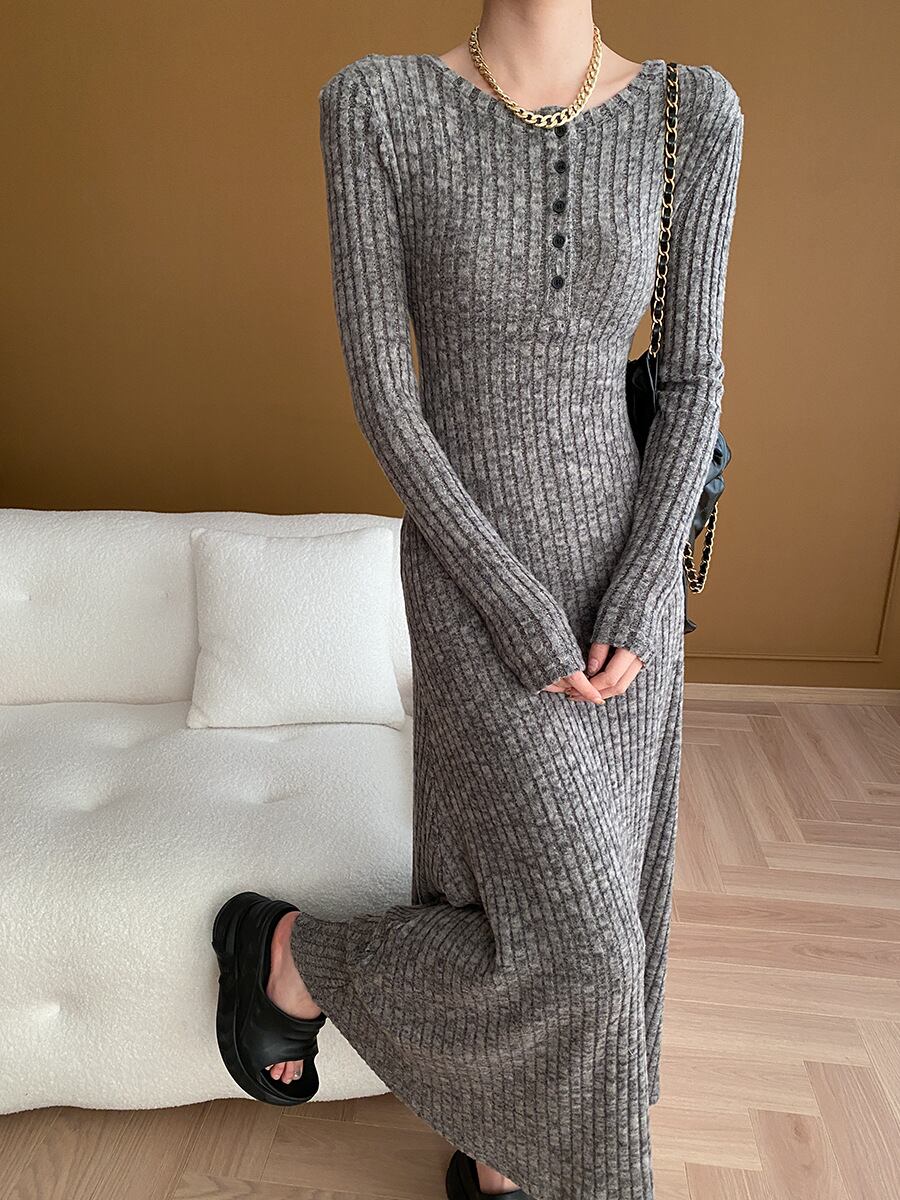 【dress】ロングニットワンピース Q7002