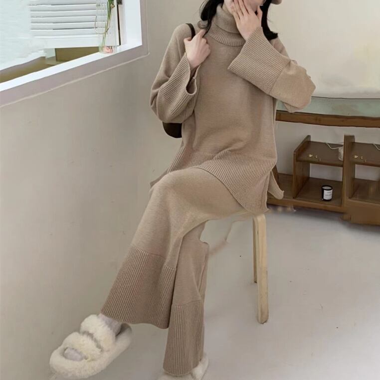 【set】ハイネックニットセーター×ワイドパンツセット　N2227