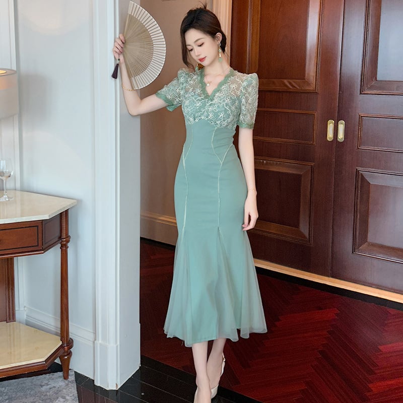 【dress】レースマーメイドワンピース　M25071