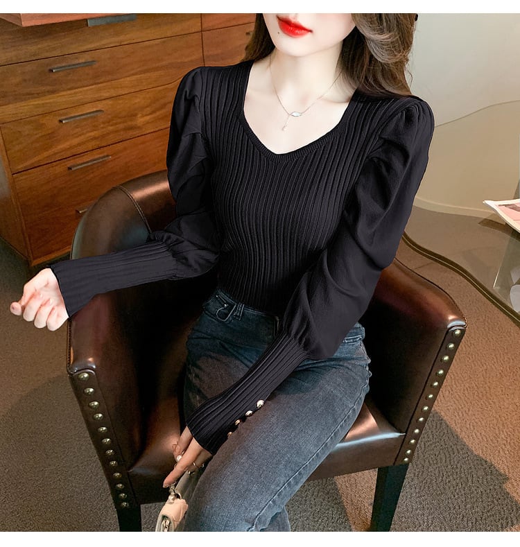【tops】無地ニットトップス　M26208