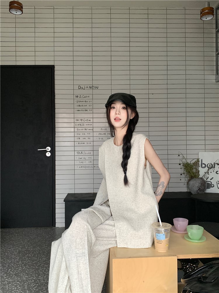【set】ノースリーブベスト×ワイドパンツセット　M25111