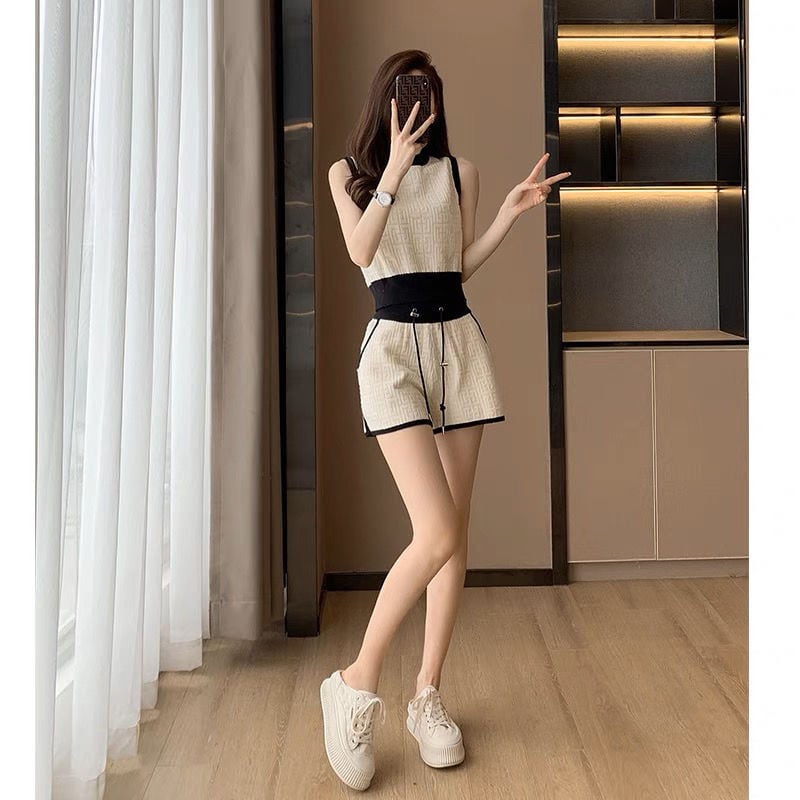 【set】ニットタンクトップ+ショートパンツ2点セットF7371