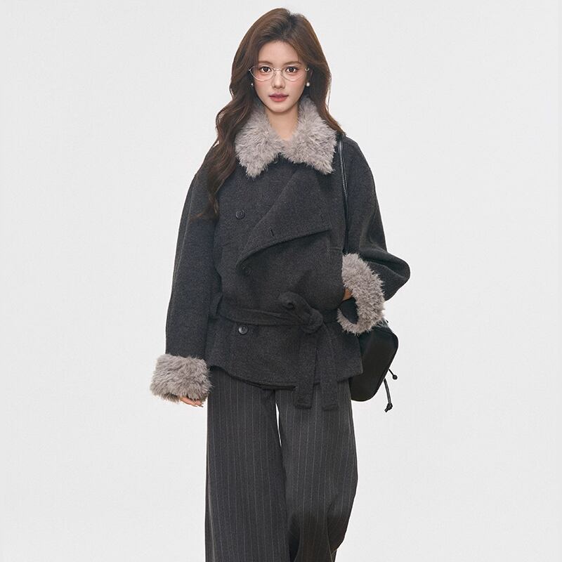 【outer】ファー付きラシャコート Q7219