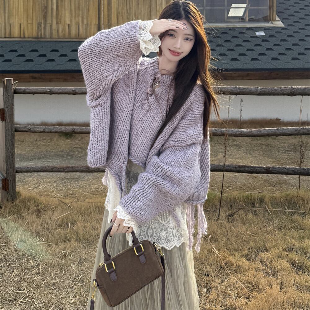 【set】ニットセーター×レーストップス×スカートセット　M27345