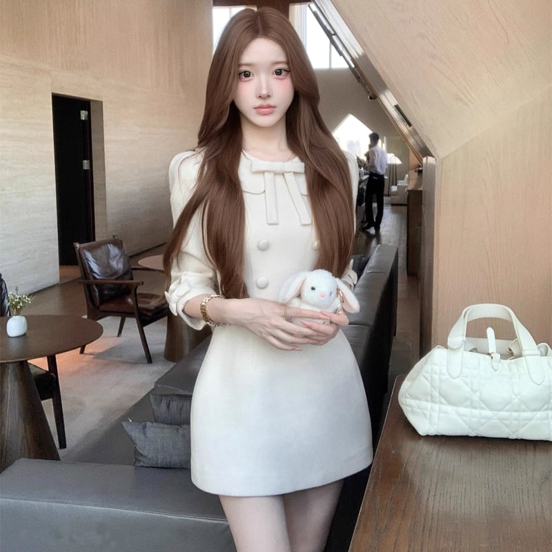 【dress】リボン付きピーターパンカラーワンピース Q7551